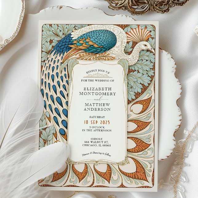 Convite Art Nouveau Peacock Wedding (Criador carregado)