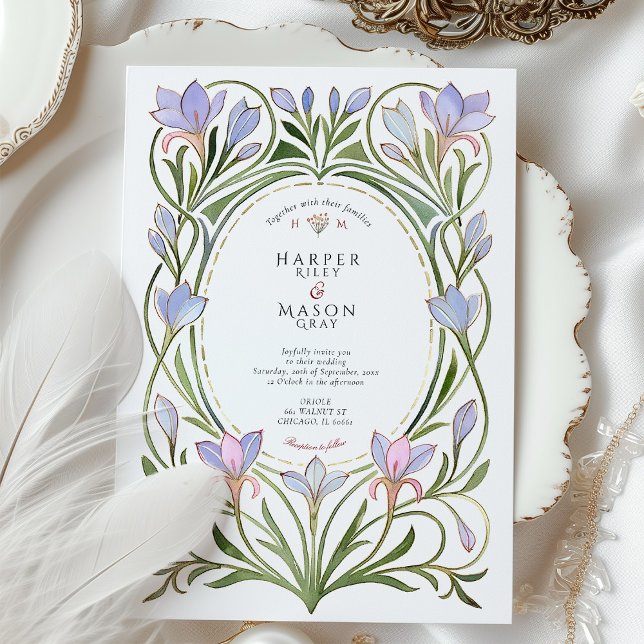 Convite Art Nouveau Periwinkle Blue Floral Weding (Criador carregado)