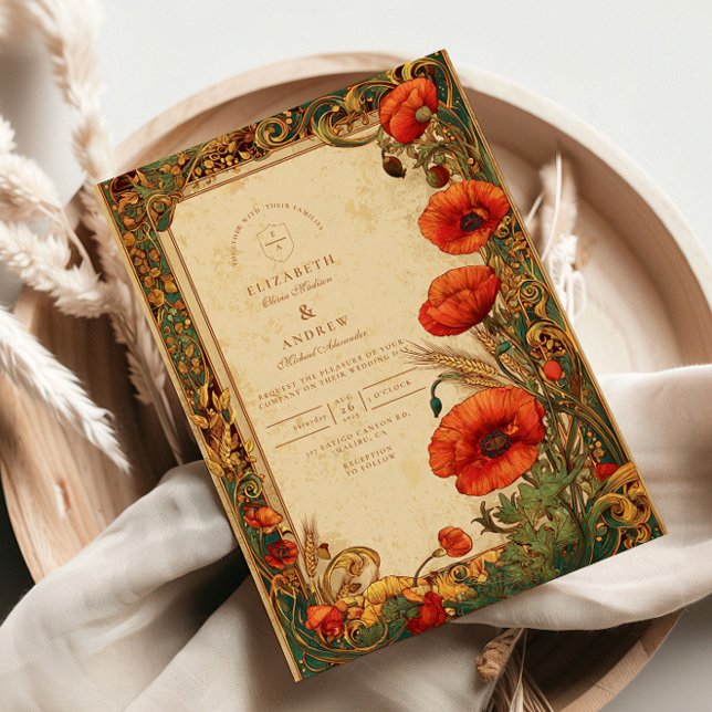Convite Art Nouveau Poppy Wedding (Criador carregado)