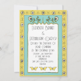 Convite Art Nouveau Primavera Dandelions e Borboletas