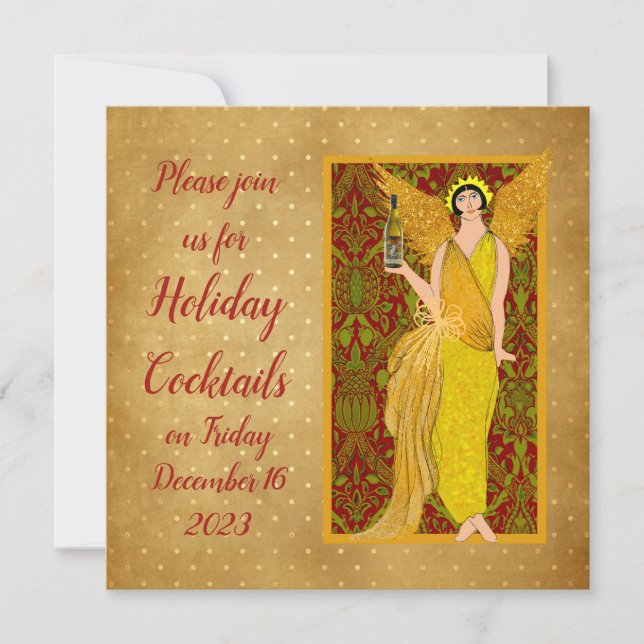 Convite Art Nouveau Retro Holiday Angel (Frente)