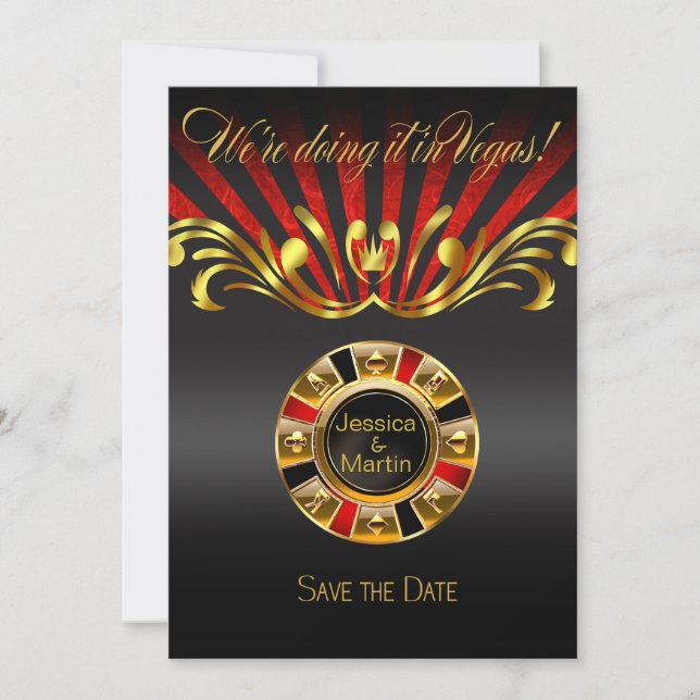 Convite Art Nouveau Vegas Salve a Data | dourado vermelho (Frente)