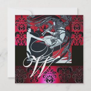 CONVITE ART NOUVEAU VERMELHO GELO PRETO DAMASCO MONOGRAMA