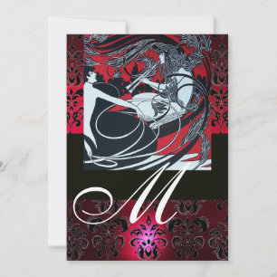 CONVITE ART NOUVEAU VERMELHO PRETO BRANCO DAMASCO MONOGRAM