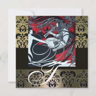 CONVITE ART NOUVEAU VERMELHO PRETO CINZA BRANCO DAMASCO MO