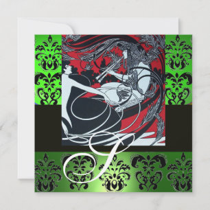 CONVITE ART NOUVEAU VERMELHO PRETO VERDE BRANCO DAMASCO MO