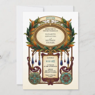 Convite Art Nouveau Vintage Oval Frame Wedding