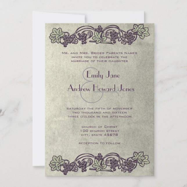 Convite Art Nouveau Vintage Vineyard Wedding Invites (Frente)
