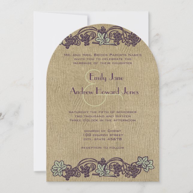 Convite Art Nouveau Vintage Vineyard Wedding Invites (Frente)