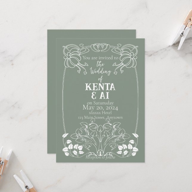 Convite Art Nouveau Wedding (Frente/Verso In Situ)