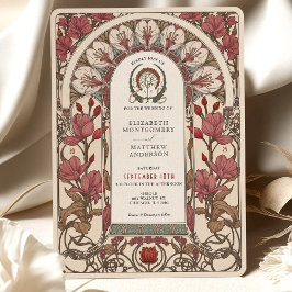 Convite Art Nouveau Wedding Burgundy e Ivory Florals