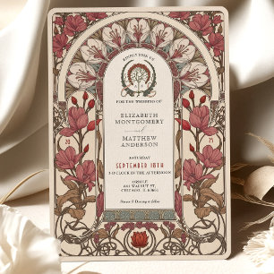 Convite Art Nouveau Wedding Burgundy e Ivory Florals