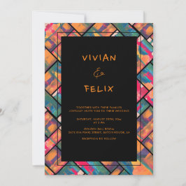 Convite Art Paint Colors Orange Modern Abstrato Weding