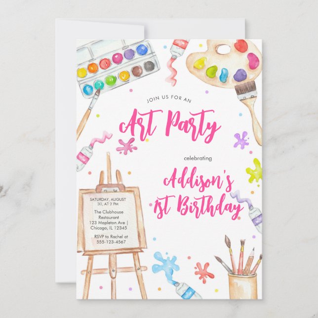 Convite Art Party Painting Craft Birthday Party Invitation (Frente)