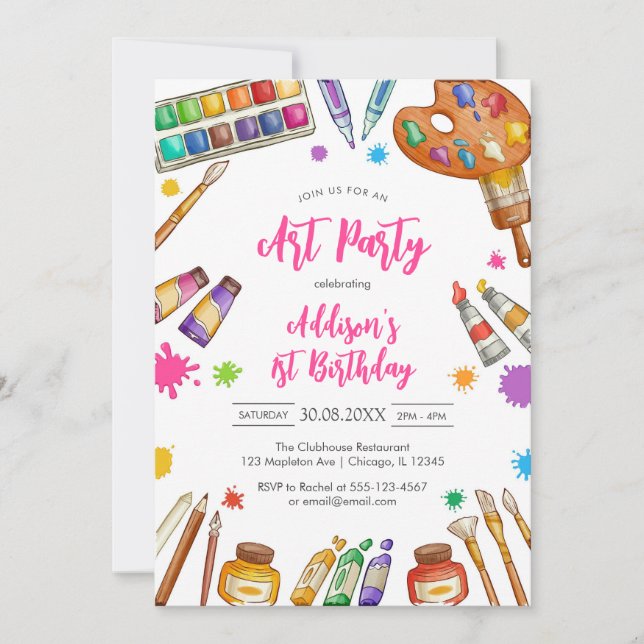 Convite Art Party Painting Craft Birthday Party Invitation (Frente)