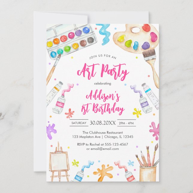 Convite Art Party Painting Craft Birthday Party Invitation (Frente)