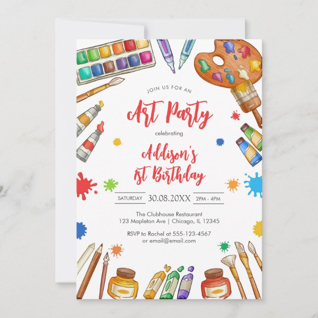 Convite Art Party Painting Craft Birthday Party Invitation (Frente)