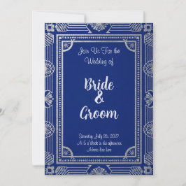 Convite ArtDeco estilo Gatsby–Azul Marinho e Metal