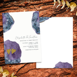 Convite Arte Abstrata Aquarela Casamento Dourado Azul Mari