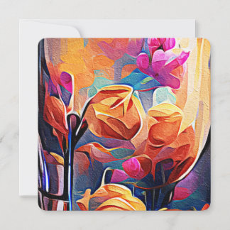 Convite Arte abstrata floral laranja azul flores