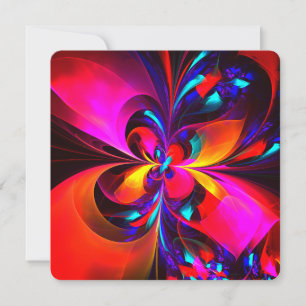 Convite Arte abstrata floral moderna padrão vermelho e azu