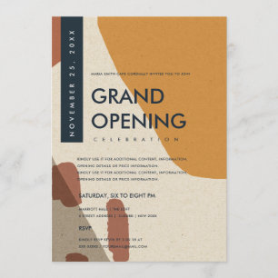 CONVITE ARTE ABSTRATA MODERNA LARANJA FERRUGEM GRAND OPENI