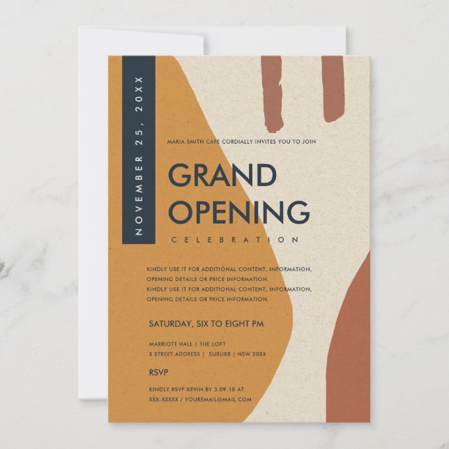 CONVITE ARTE ABSTRATA MODERNA LARANJA FERRUGEM GRAND OPENI (Frente)