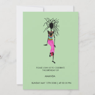 Convite Arte abstrato Africana, Mulher Guerreira Aniversár