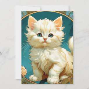 Convite Arte Alphonse Mucha Art Nouveau Gato Branco