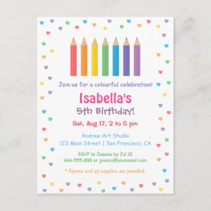 Convite Arte Arco-Íris Corante Lápis Artes Aniversário