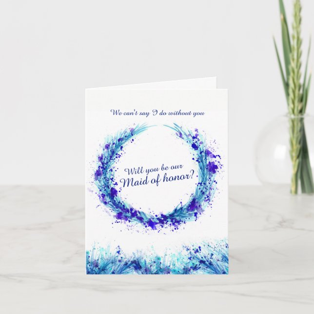 Convite Arte azul de casamento você será nossa dama de hon (Frente)