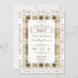 Convite Arte Branca Dourada Deco Gatsby 20s Casamento Esti