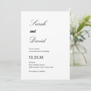 Convite Arte caligráfica trendê casamento preto e branco