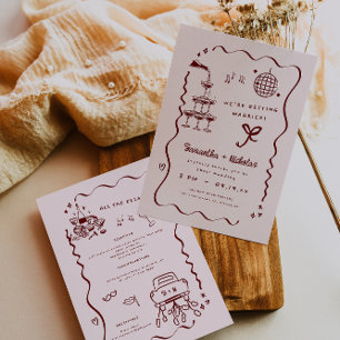 Convite Arte Caprichosa de Doodle Retro Casamento