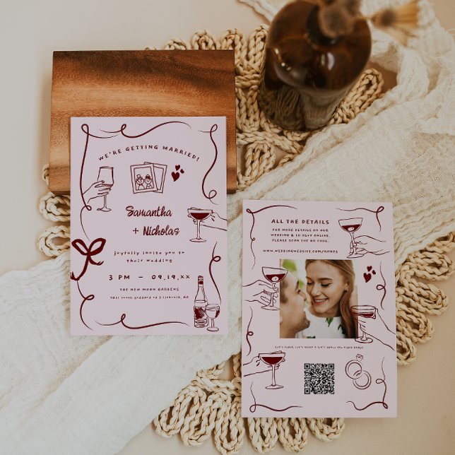 Convite Arte caprichosa retrô de doodle | Casamento (Criador carregado)