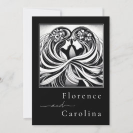 Convite Arte Clássica Moderna Deco Casamento Preto e Branc