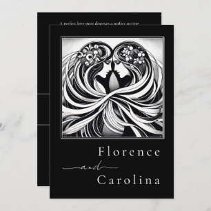Convite Arte Clássica Moderna Deco Casamento Preto e Branc