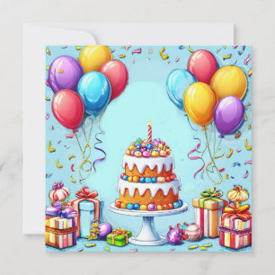 Convite arte colorida de festa de aniversário