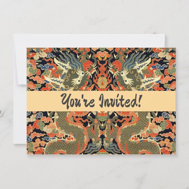 Convite Arte Colorida do Dragão Asiático Chinês (Frente)