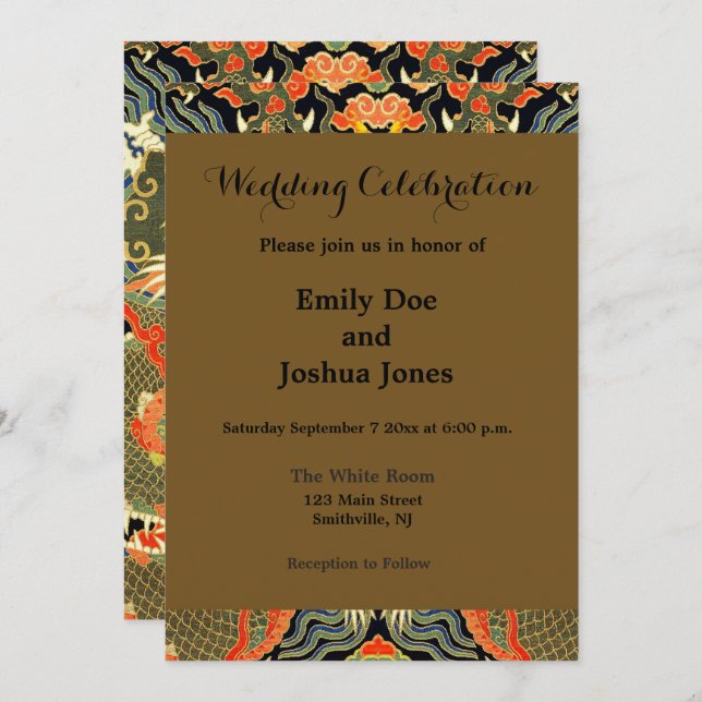 Convite Arte Colorida do Dragão Asiático Chinês (Frente/Verso)