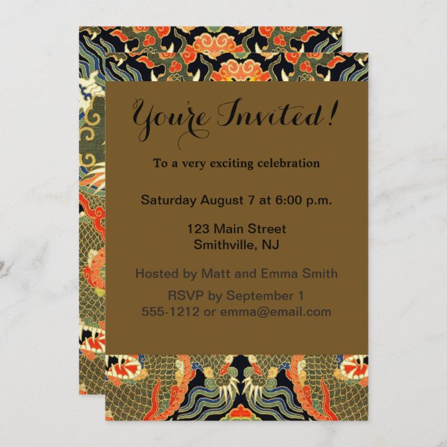 Convite Arte Colorida do Dragão Asiático Chinês (Frente/Verso)