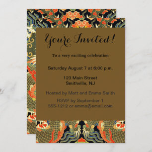 Convite Arte Colorida do Dragão Asiático Chinês