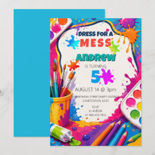 Convite Arte Colorida Tinta Espalhada Aniversário de Crian