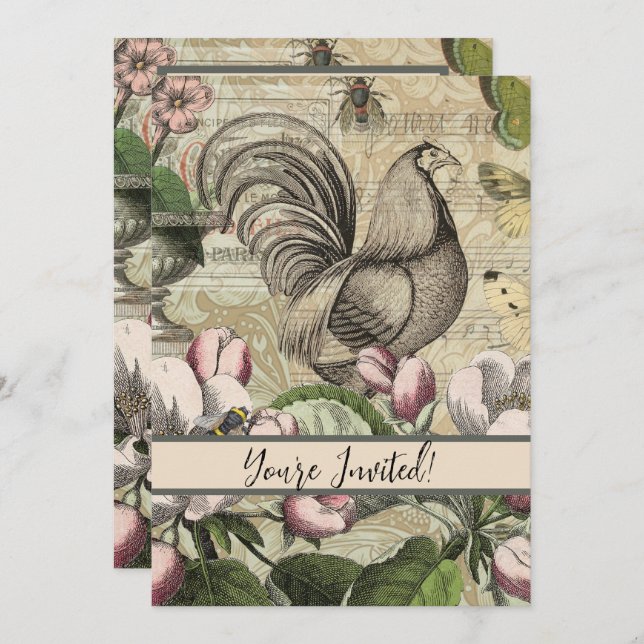 Convite Arte da Flor do Jardim Rooster (Frente/Verso)