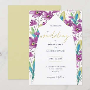Convite Arte de aquarela de flores silvestres violeta turq