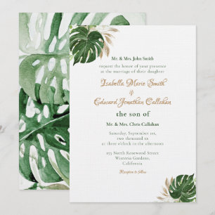 Convite Arte de Aquarela de Folhas de Monstera Verde Tropi