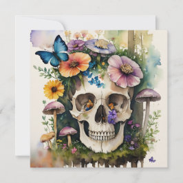 Convite Arte de Aquarela Floral de Crânio de Cogumelo