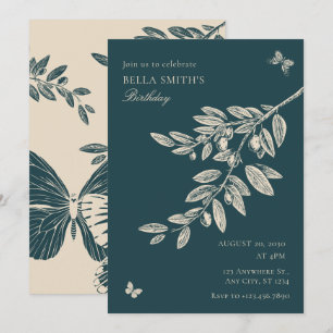 Convite Arte de Borboleta Floral Creme Verde