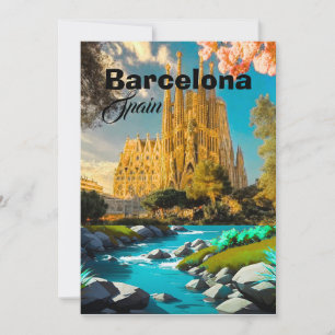 Convite Arte de cartão-postal de viagem Barcelona Espanha,