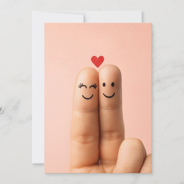 Convite Arte de casal de dedos adorável, rostos de dedos f (Frente)